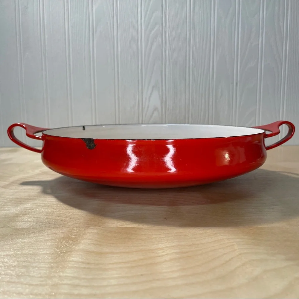 Vintage Mid-Century Modern Dansk Kobenstyle Enameled Cherry Red Paella Pan